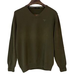 Barbour Mens Classic Cotton V Neck Sweater Olive Green Golf Preppy Career L